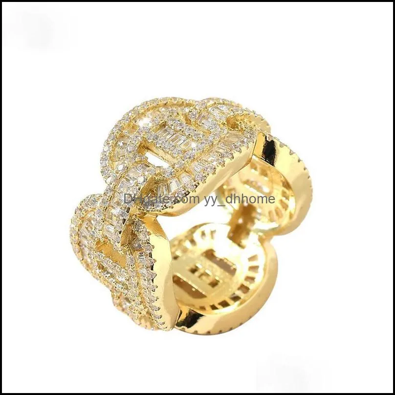 new cuban link chains rings iced out cubic zirconia rings gold color hip hop fashion jewelry gift