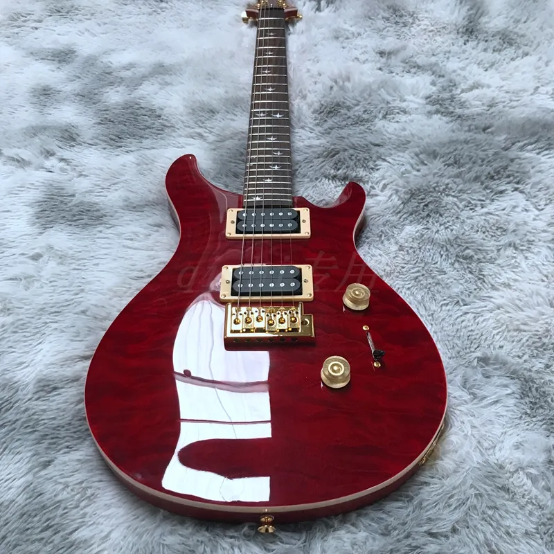 Şarap kırmızı renkli gitar çok güzel havalı popüler elektro gitar özel kakma gül ahşap klavye