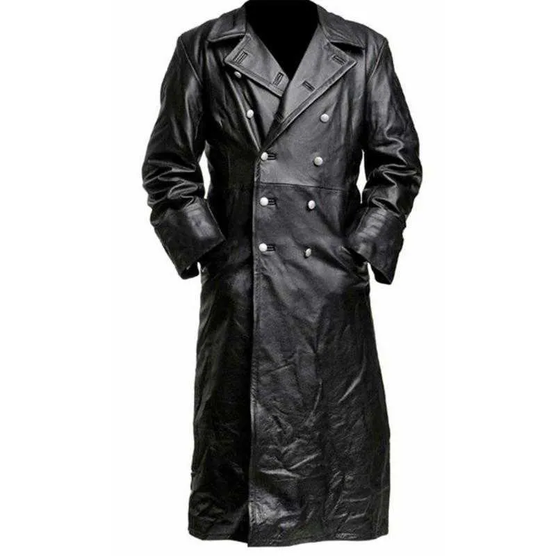 Trench-coat en cuir Vintage pour hommes, nouveau Style médiéval, veste longue en cuir pur, Trench-Coat, vêtements masculins, Streetwear coupe-vent