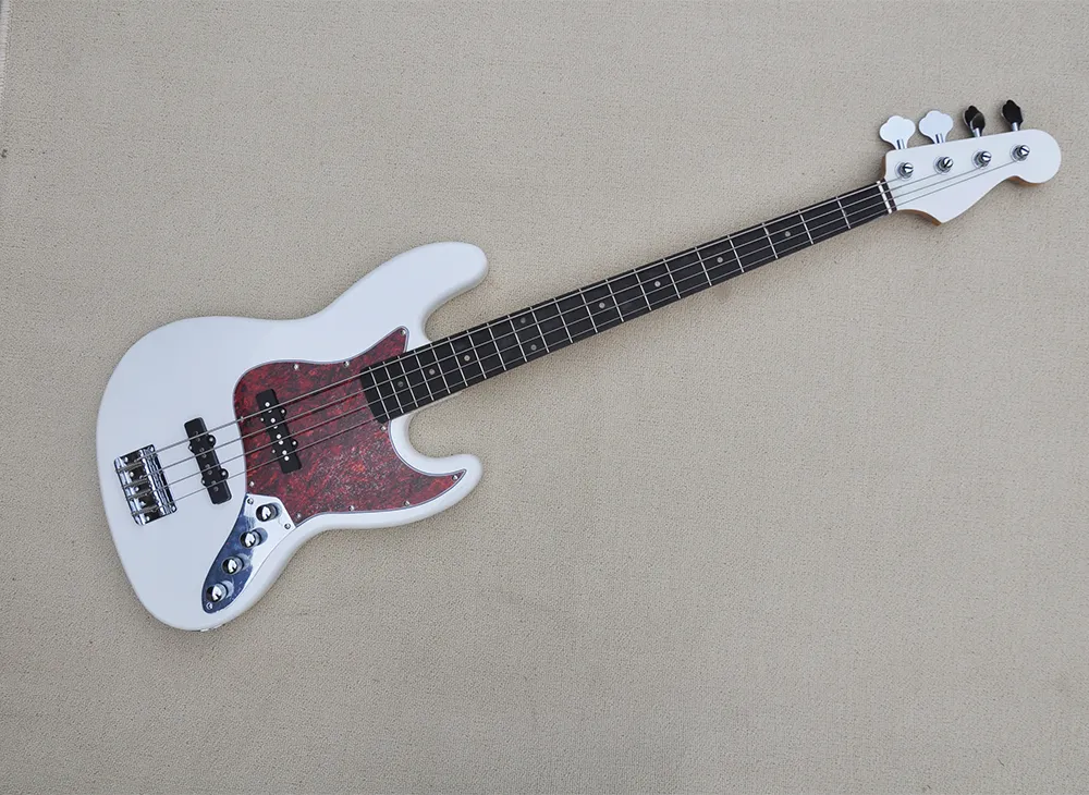 4-saitige weiße E-Bassgitarre mit Punkteinlage aus Palisandergriffbrett
