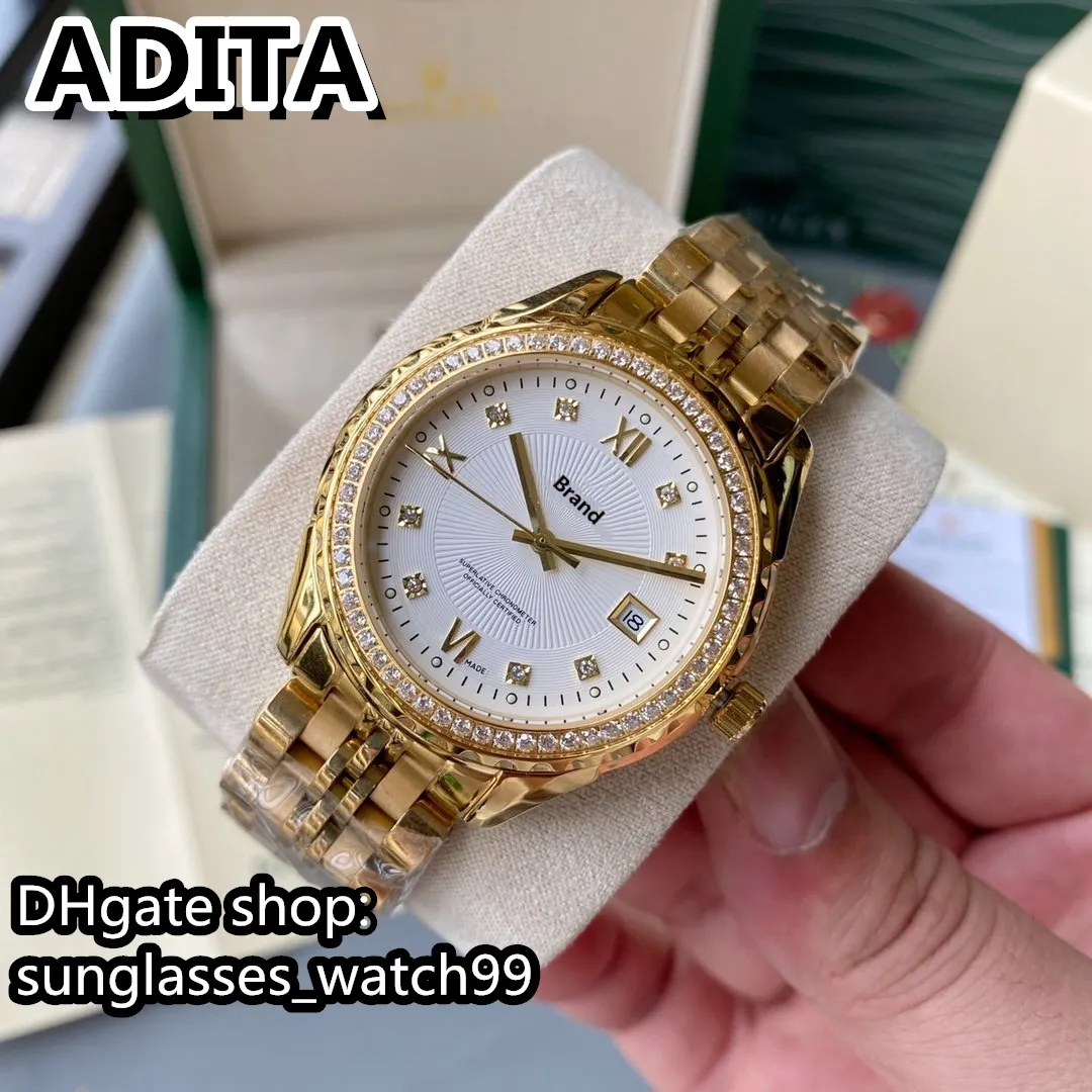 Hochwertige ADITA-Uhr für Damen und Herren, automatisches mechanisches Uhrwerk, 40 mm, Edelstahl, 18 Karat Gold, importierte Schweizer Herkunft, Top-Quarz-Paar-Taucheruhr RX00014