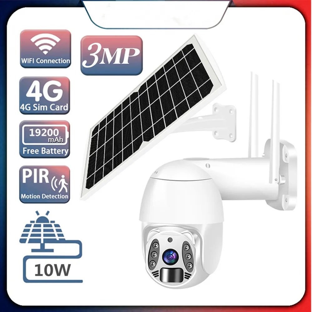 Outdoor Tuya Smart Home Security System Telecamera di sorveglianza ad energia solare Wireless 3MP Dome Cam Solar Ptz Cctv Ip Wifi 4g Telecamere 3 milioni di pixel