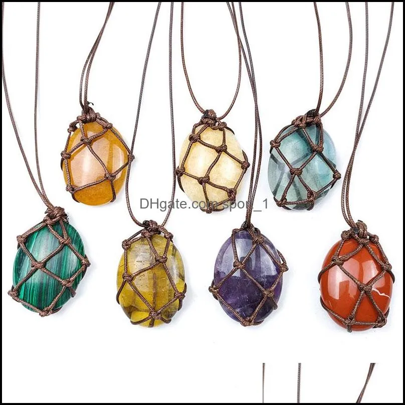 irregular natural crystal stone rope braided handmade pendant necklaces for women girl sweater decor jewelry