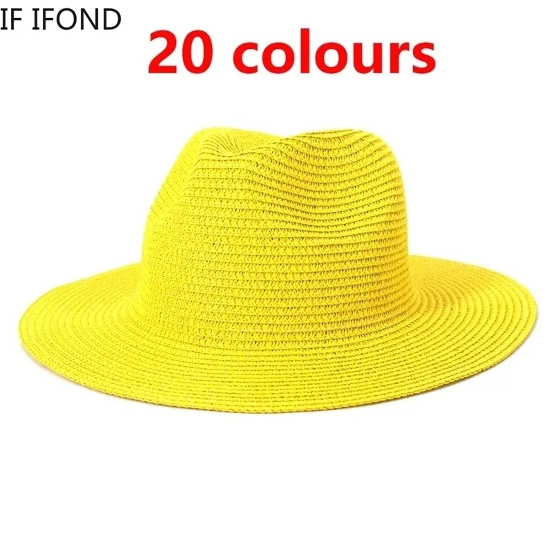 Uomini all'ingrosso Donne Summer Panama Wide Brim Cappelli di paglia di moda Colorato Outdoor Jazz Beach Sun Protective Cap 220627