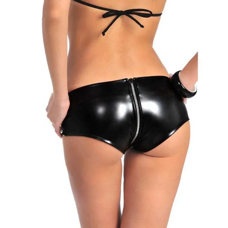 Sexy Low Waist Black Latex Shorts For Women, Shiny PVC Thong Style Hot Pants  With Full Zipper, Metallic Wet Look Clubwear From Linyong815, $17.5