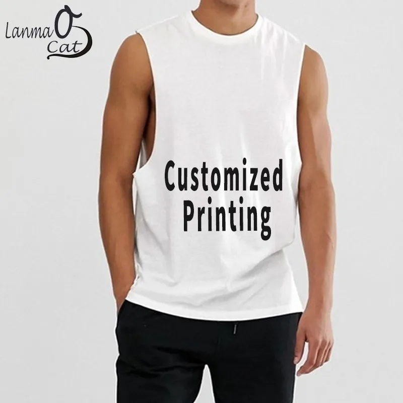 Män ärmlös tank top casual gym muskel väst anpassad tryck män sport fitness väst tank tops 220607