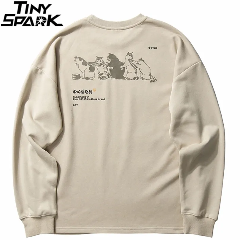 Мужская уличная одежда хип -хоп. Пуловой пуловер японский кандзи хараджуку забавный кошачьи толстов