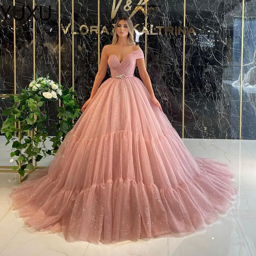 Sparkly Rose Gold Sequined One Shoulder Evening Dresses Luxury High Quality Prom Gown with Detachable Train Long Formal Party Gown