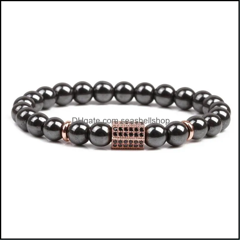 10pc/set fashion bead bracelet for men magnetic black gallstone copper bracelet with beads and hexagonal column man`s bracelet