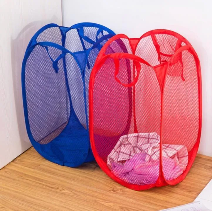 Laundry Products Mesh Fabric Foldable  Up Dirty Clothes Washing Laundry Basket Hamper Bag Bin Hamper-Storage bags SN3389