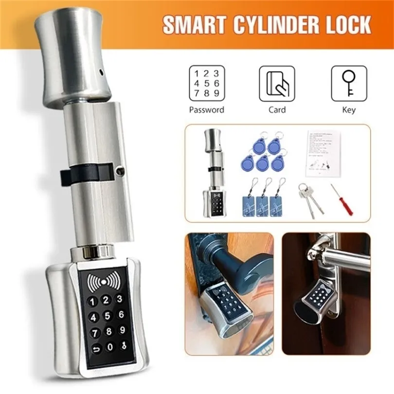 Smart Cylinder Lock European Style Electronic Door Lock Digital Keypad Code RFID Card Keyless Electric Lock Safe For Home 201013