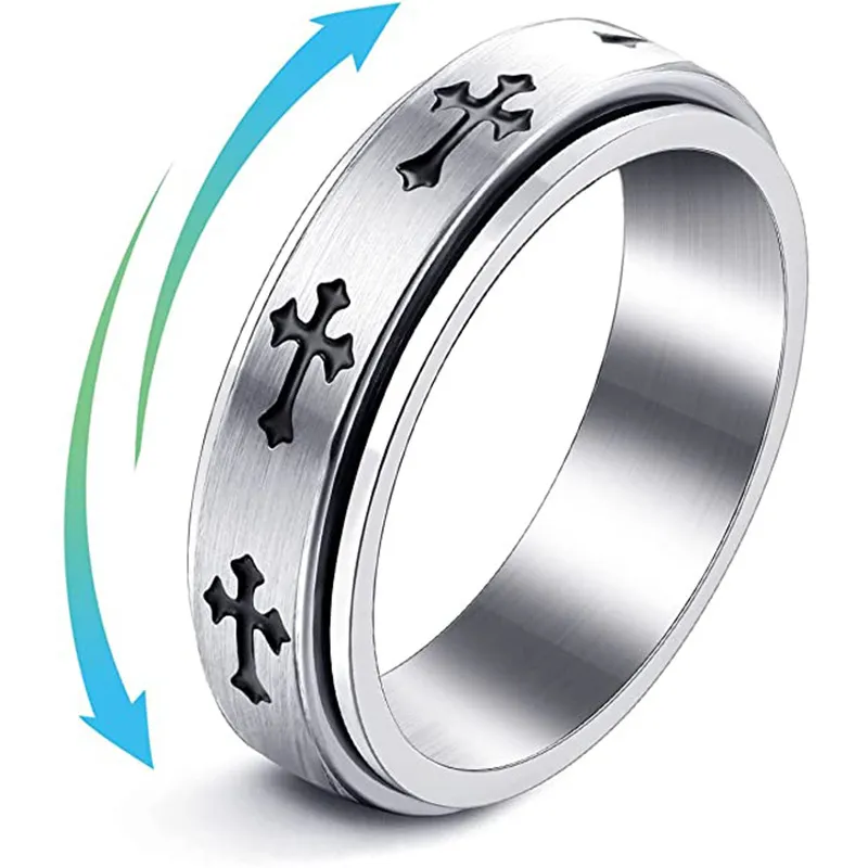 Stainless Steel Silver Knights Templar Cross Spinning Rings Jewellery Item Gift For Men Wedding Rotation Ring Engagement Rotatable Ring