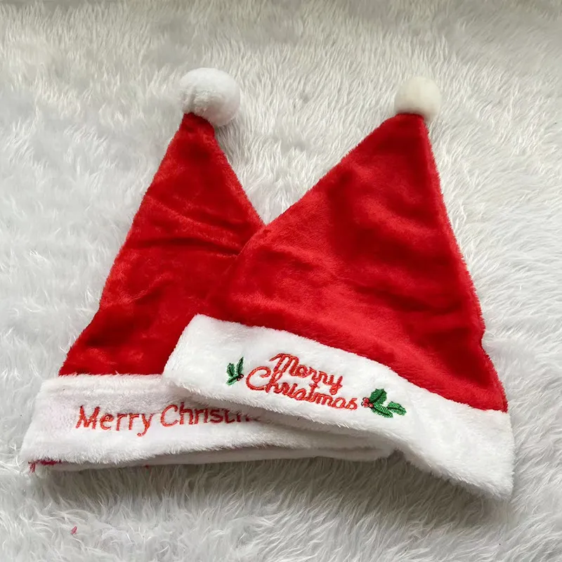 New Year Plush Christmas Hat Adult Children Embroidery Happy Holiday Decoration Santa Hats Party Props Gifts HCS199
