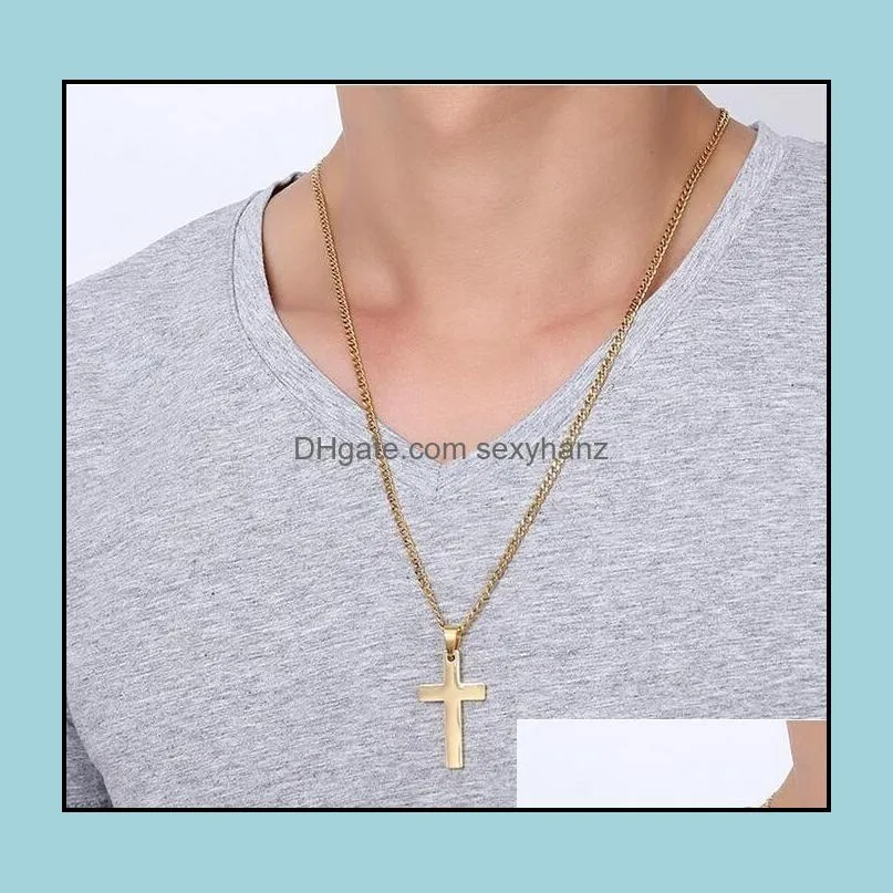 Hänge halsband hängsmycken smycken rostfritt stål tvärherrens religion tro Crucifix charm titankedja för kvinnor mode 3 färger droppe