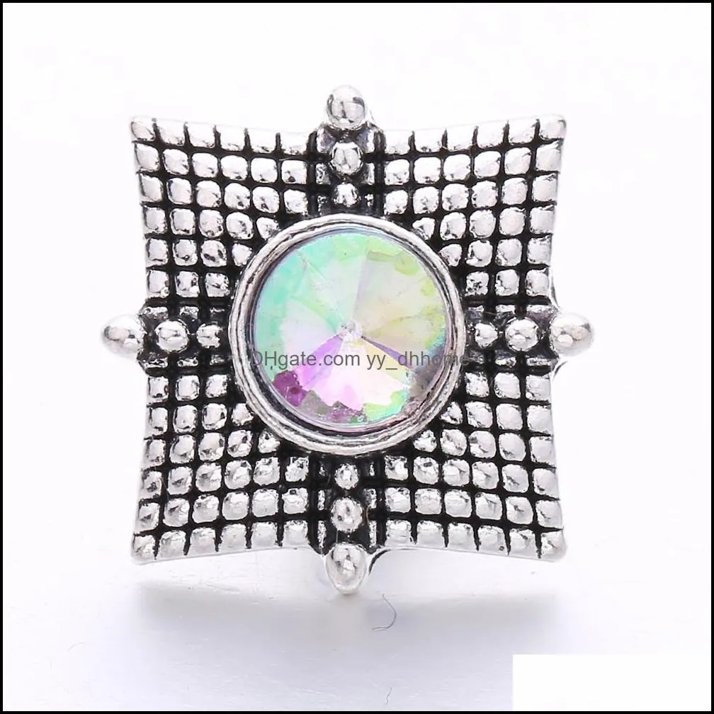 Vintage Square Shape Snap Button Clasps Jewelry findings Rhinestone 18mm Metal Snaps Buttons DIY Necklace Bracelet jewelery