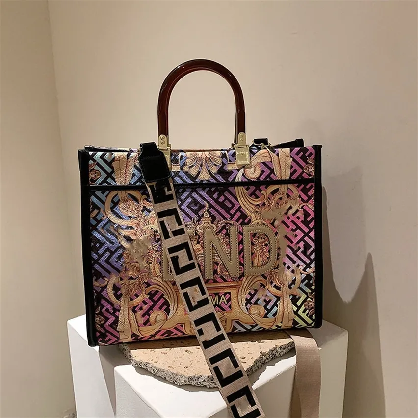 Purse 2022 new women's hand large Single Shoulder Messenger Bag graffiti color painting printing bags