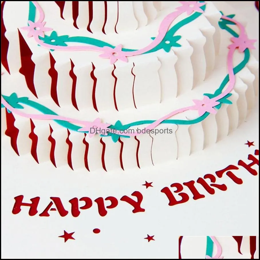 Birthday card three-dimensional creative 3D hand hollowed out color cake paper carving gift blessing small card manufacturer wholesale