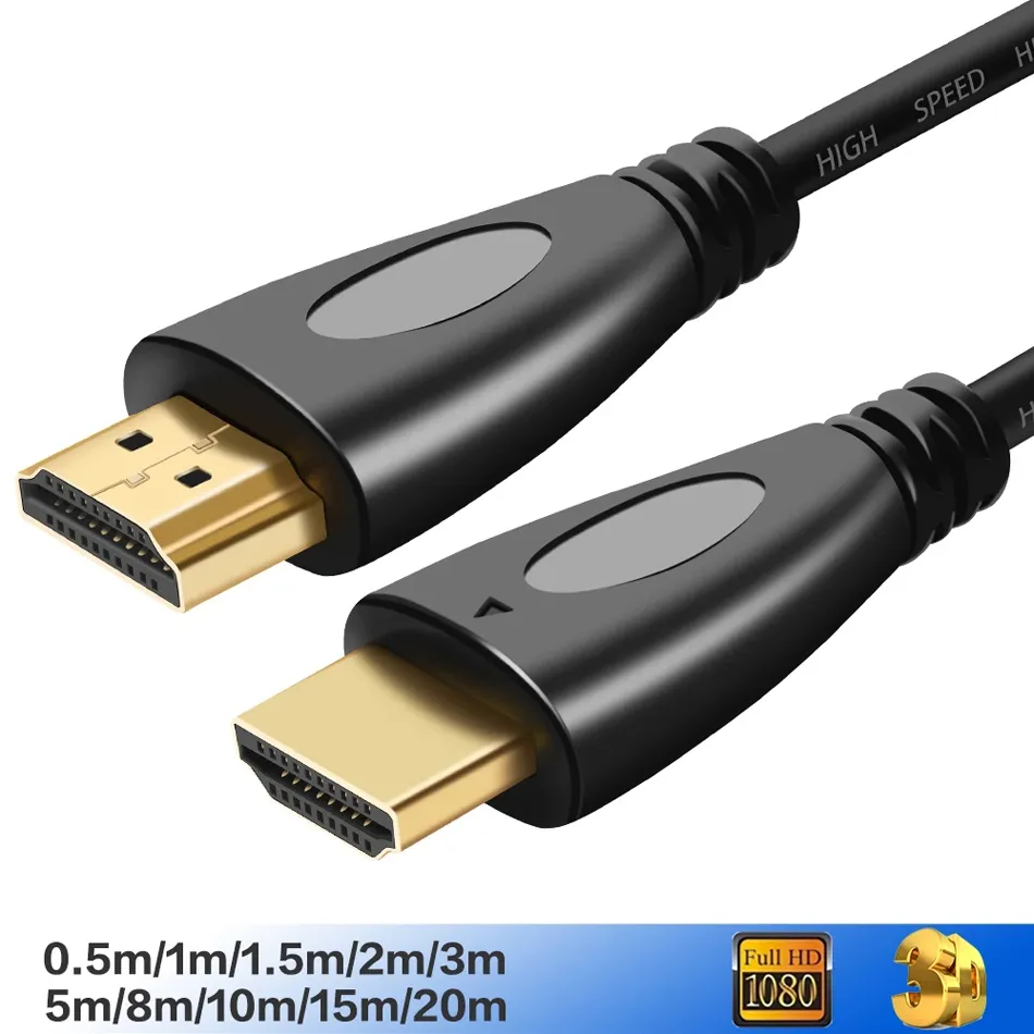 HD-Kabel-Videokabel, vergoldetes Hochgeschwindigkeits-V1.4-1080P-3D-Kabel für HDTV-Splitter-Umschalter, 1 m, 1,5 m, 2 m, 3 m, 15 m