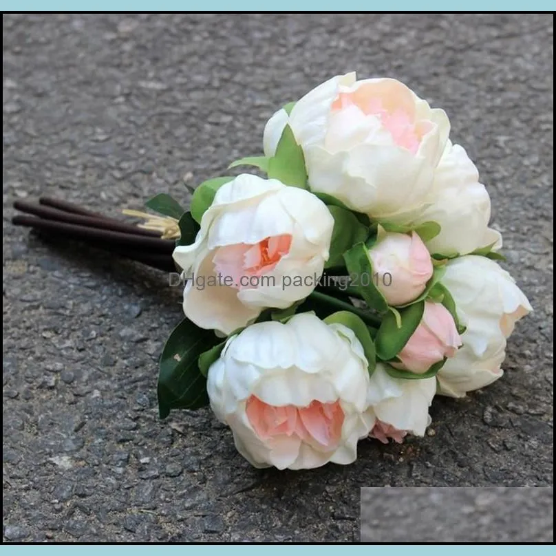 High Grade Artificial Silk Flower Pu European Style Simulation Peony Flowers Bouquet Colorful Classic Home Decor 27 9sb Ww