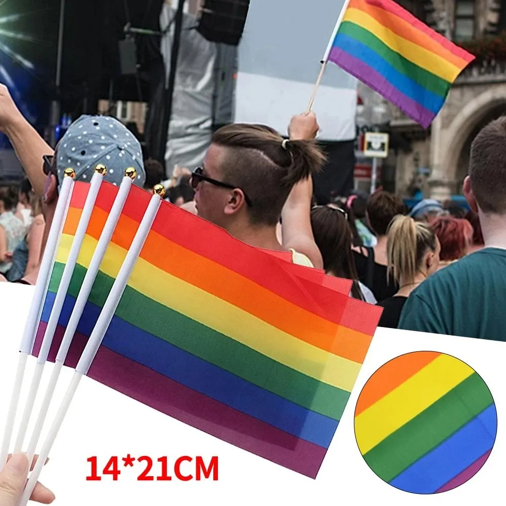 Радужные Флаги 14x21см С Флагштолями Портативные Радужные Лесбиянка Гомосексуальные Трансгендерные Пансексуализм Бисексуал ЛГБТ Гордо От 14 руб. | DHgate
