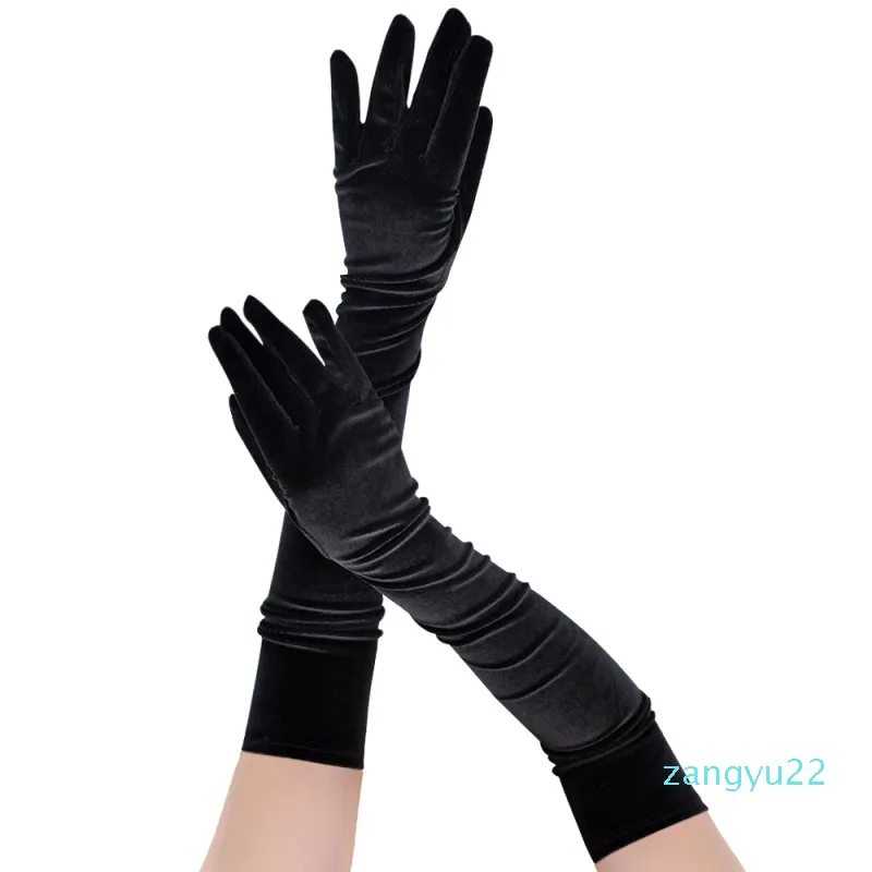 53 cm vrouwen fluweel lange handschoen Herfst Winter Warm zwarte avondjurk Etiquette handschoenen Retro -stijl Banquet Accessoires Elasticiteit 2111301