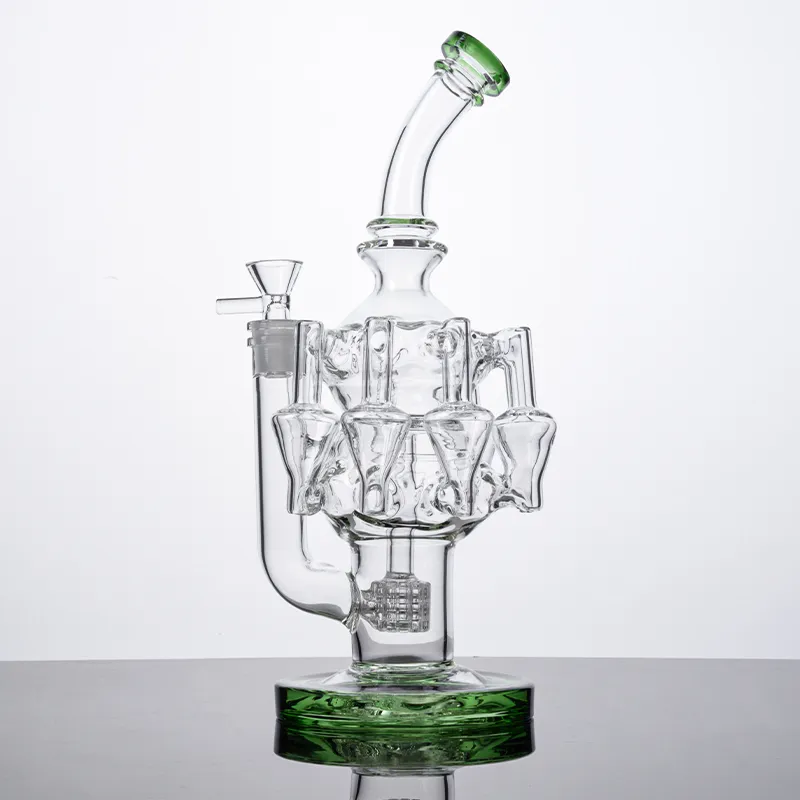 In Stock Matrix Perc Recycler Hookahs Unique Octopus Arms With 14mm Joint Style Glass Bong Bongs Oil Rigs Water Pipes Dab Rig Green Blue Amber Colors With Bowl