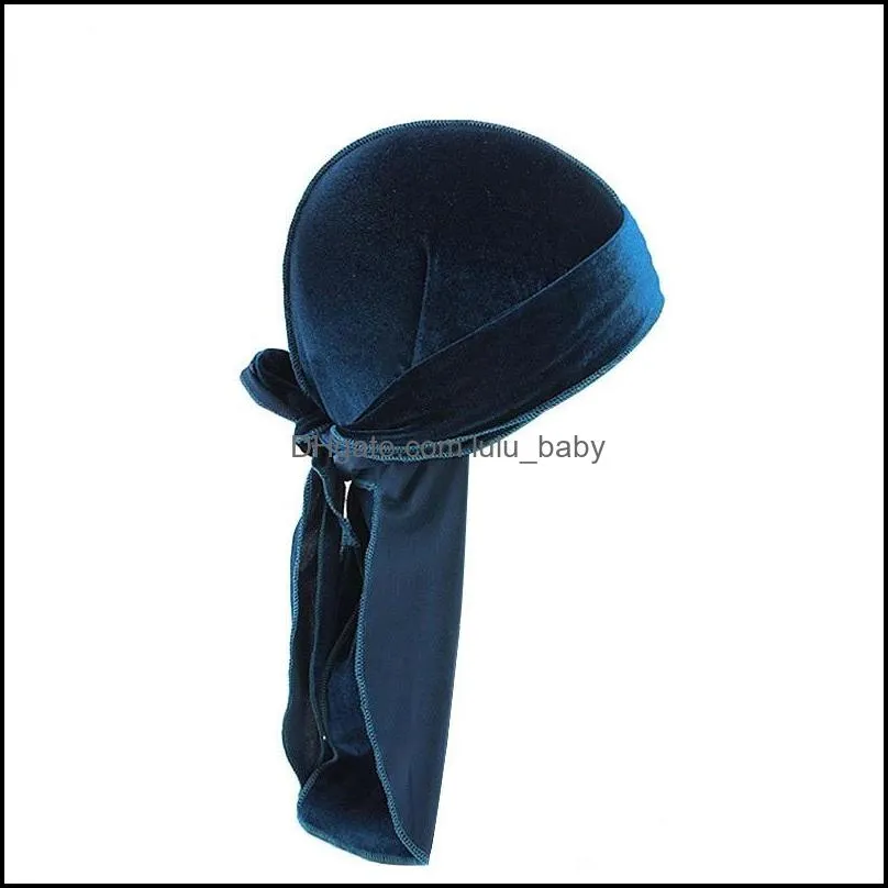 Headbands Unisex Men Women Breathable Bandana Hat velvet Durag do doo du rag long tail headwrap chemo cap Solid Color Headwear 255 Q2