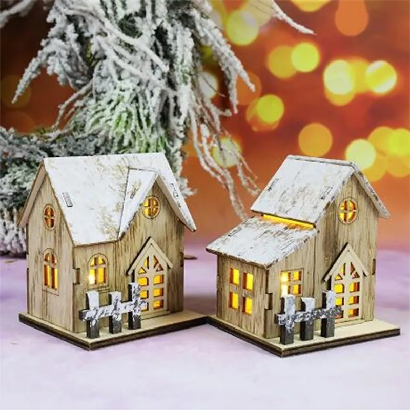 Christmas Luminous Cabin Wooden House Glittery LED Light Home Decoration Night Lamp Pendant Led Candles Prop Can03 Y201020