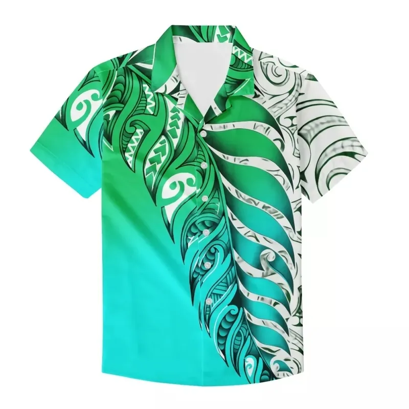 Camicia Uomo Hawaiana Con Stampa Tribale Polinesiana, Maniche Corte, Colletto, Leggera E Traspirante Per Estate E Vacanze
