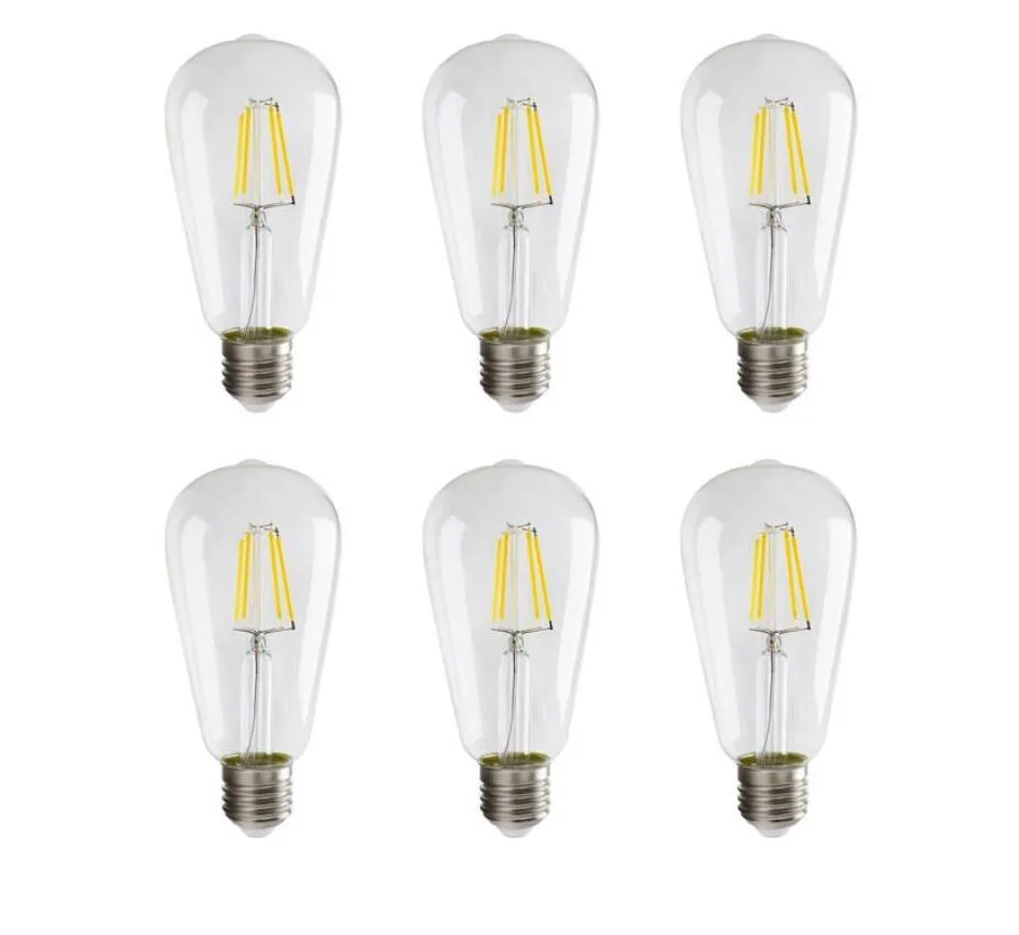 E27 ST64 Светодиодные лампы Старинные светодиодные лампы накаливания ретро светильник 2W 4W 6W 8W теплый белый AC110-240V