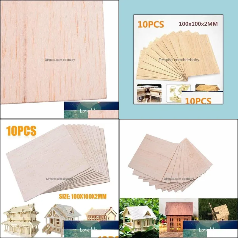 10Pcs 100x100x2mm Wooden Plate Model Balsa Wood Sheets DIY House Ship Aircraft