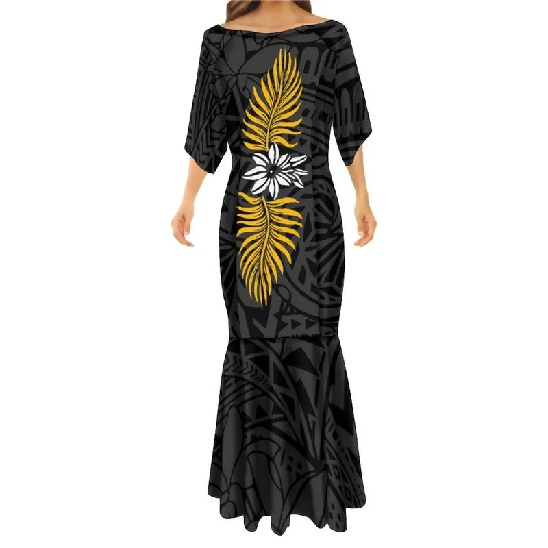 green emerald velvet dress 2023 Fashion Samoan Dress Women's long-sleeved high-waisted dress Polynesian  tribal print MIDI party dress at Amazon Women's Clothing store main image 1