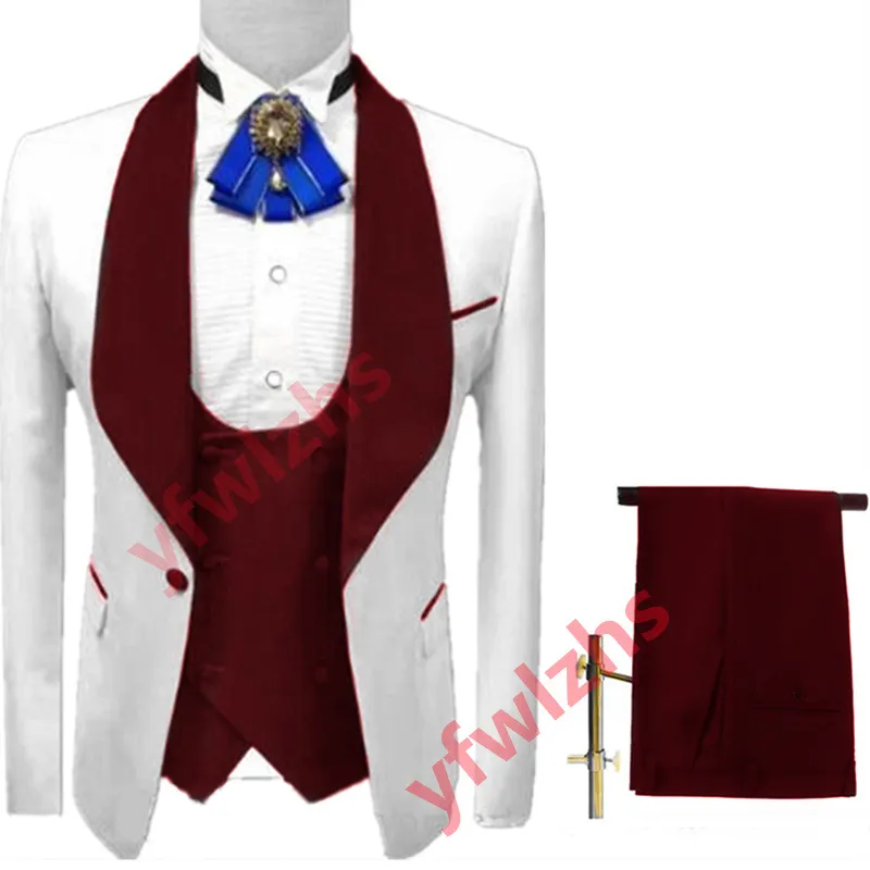 Anpassa smoking en knapp Handsome Shawl Lapel Groom Tuxedos Män Passar Bröllop / Prom / Dinner Man Blazer (Jacka + Byxor + Tie + Vest) W1009