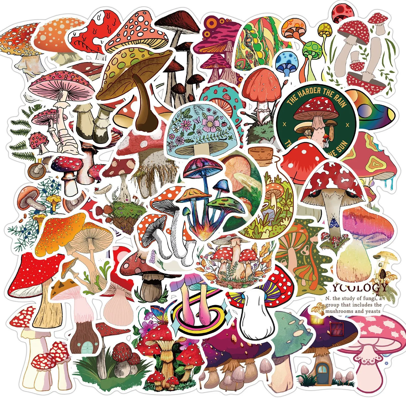 50Pcs/Lot Cute Cartoon Mushroom Graffiti Stickers DIY Decorative Trunk Motorcycle Trolley Case Waterproof Removable Stickers