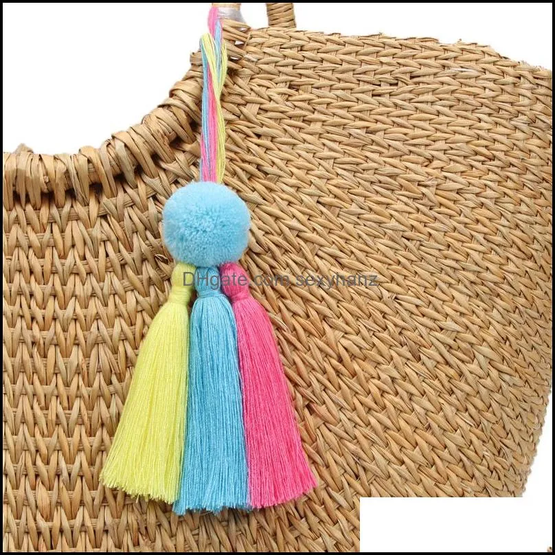 colorful pompom tassel keychain long tassels bag charm pendant keyring for lady girl purse handbag decor y461z