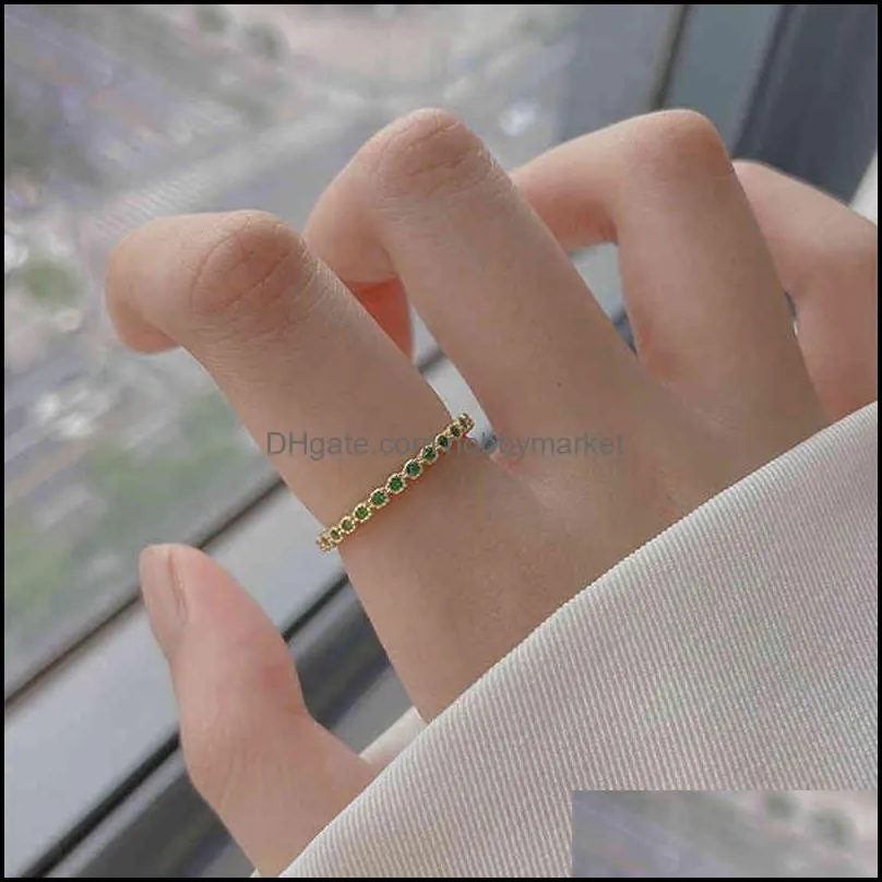 S925 Sterling Silver Plated 14K Gold Emerald Ring women`s new fashion opening ins advanced sense index finger ring unique
