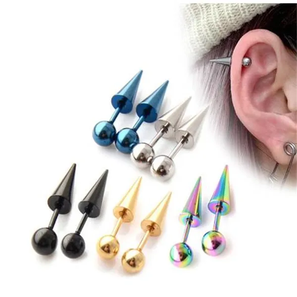 Stud Women Men Round Ball Spike Cone Tip Titanium Steel Screw Back Pierced Stud Earrings Punk Gothic Jewelry Gifts GC1345