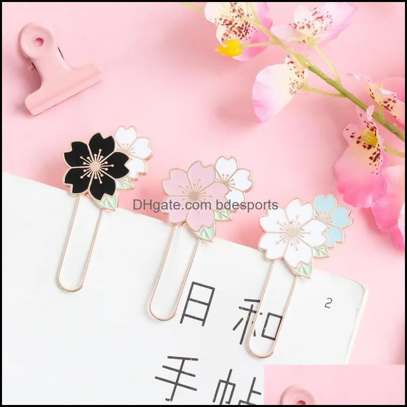 Bookmark 2pcs Cherry Blossoms Paper Clip Promotional Gifts Kawaii Stationery Metal Sukura Book Marker School Office Supply