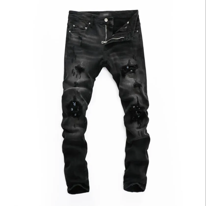 2021 hip-hop haute rue marque de mode jeans rétro déchiré pli couture hommes concepteur moto équitation pantalon mince taille 28 ~ 40 # 708