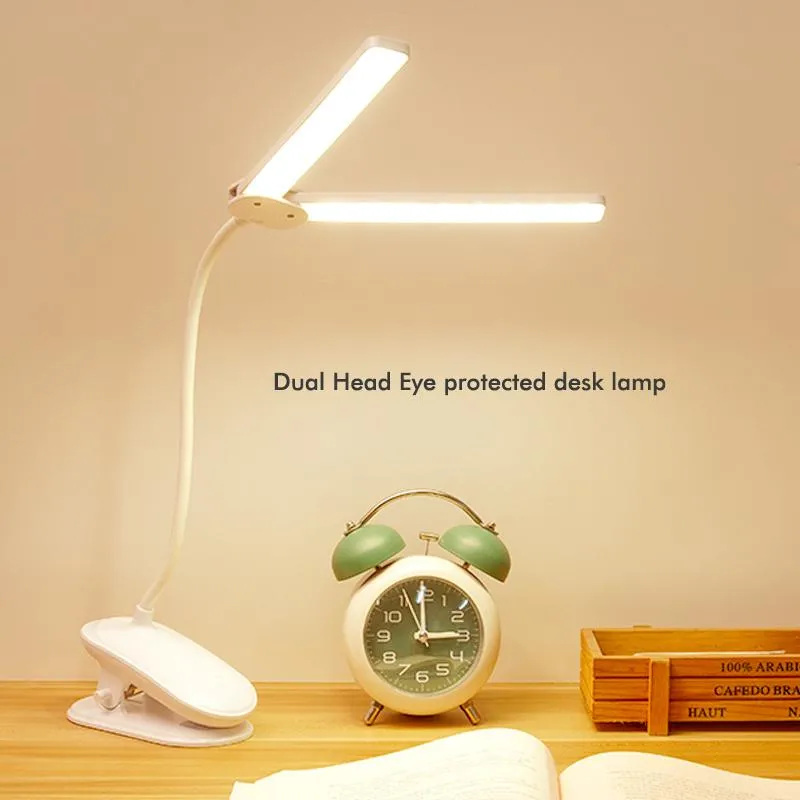 Table Lamps Led Clamp Double Head Desk Lamp Flexible Gooseneck Touch Dimming USB Clip On For Office And Computer