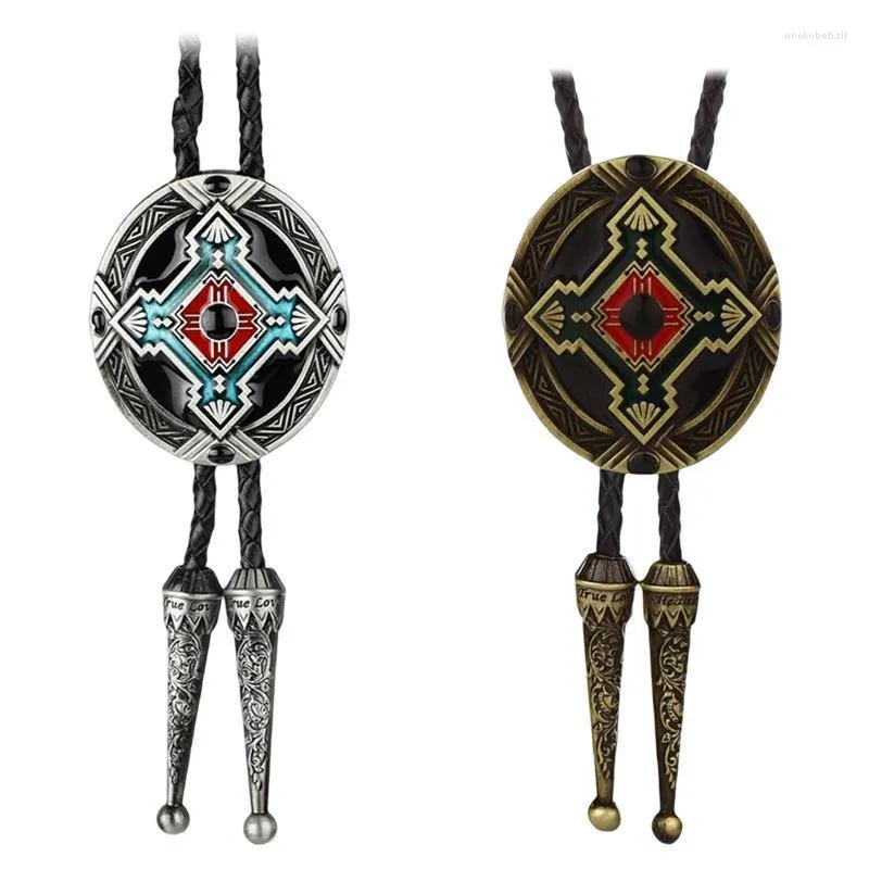 Noeuds papillon Bolo Tie Western Cowboy Pendentif Accessoire de vêtement spécial avec lanière en cuir tressé à la main à la main à la mode à la mode StyleBow En