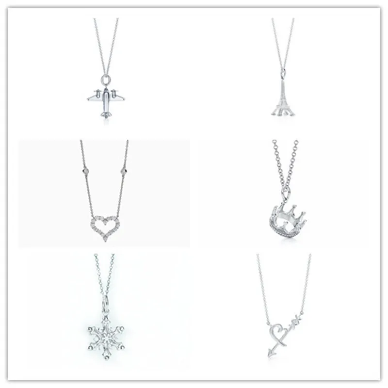 New S925 Sterling Silver Designer Colar Ladies Diy Tower Crown Plane Diamond Luxury Pingente Moda Charm Acessórios