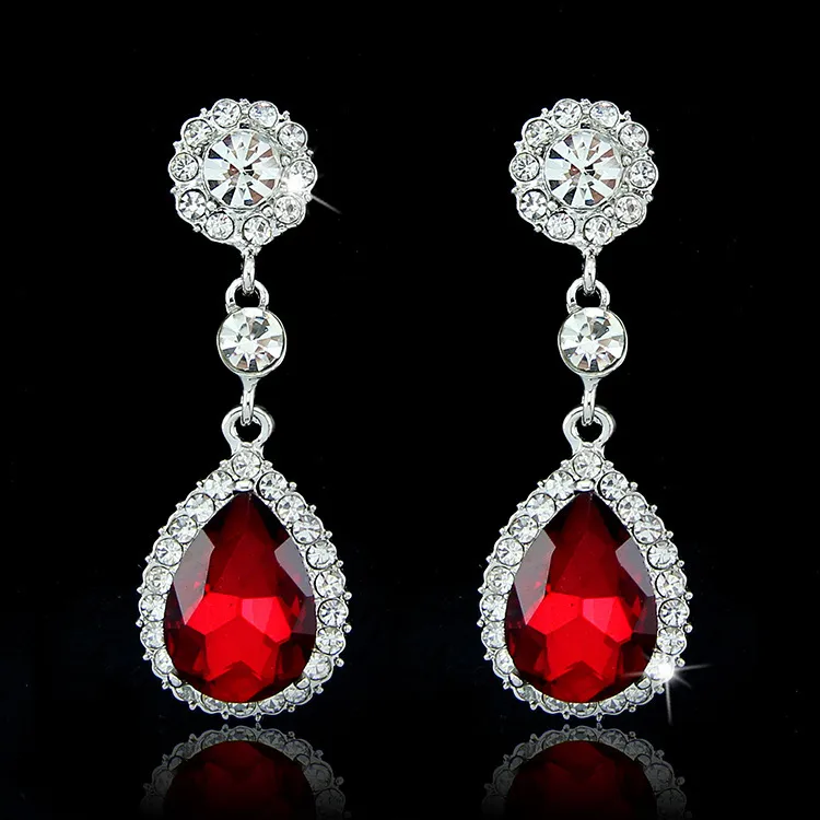 Fashion Bridal Jewelry Crystals Earrings Silver Rhinestones Long Drop Earring 5 Colors Wedding Gift