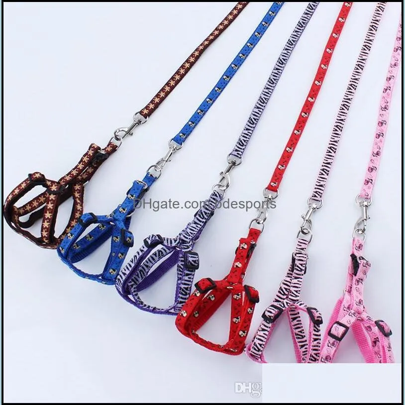 1.0*120cm Dog Harness Leashes Nylon Printed Adjustable Pet Dog Collar Puppy Accessories Pet Necklace Rope LX3352