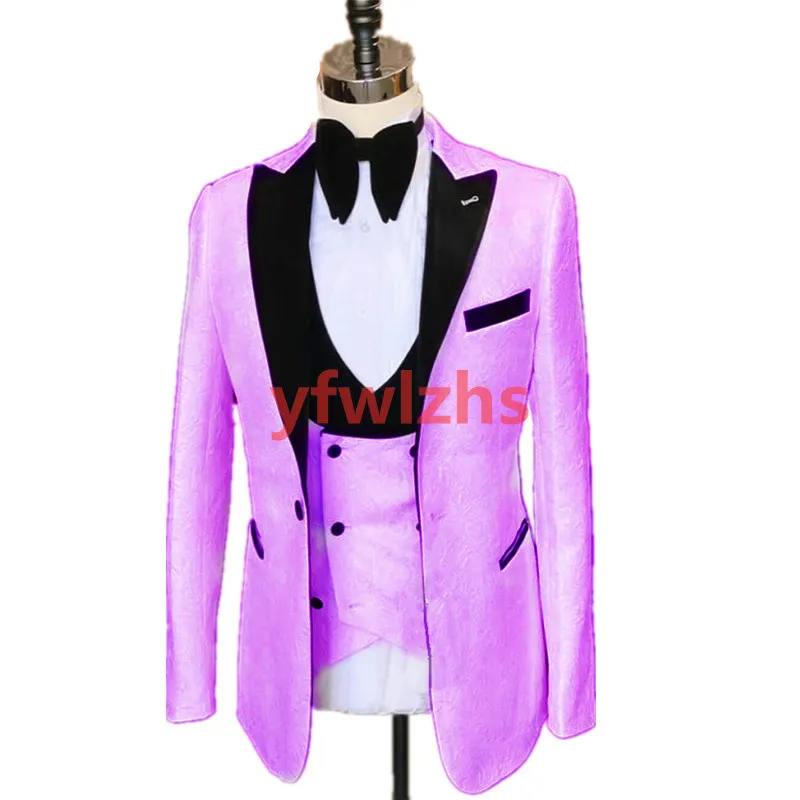Custom-Made Embossing Groomsmen Peak Lapel Mężczyźni Garnitury Groom Tuxedos Wedding / Prom / Dinner Man Blazer (Kurtka + Spodnie + Kamizelka + Kamizelka) W980