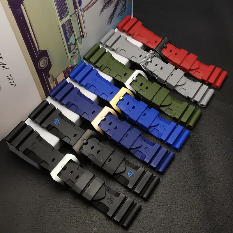 Top quality 24mm 26mm Nature silicone rubber strap For Panerai strap watch band Waterproof watchband free tools 220412