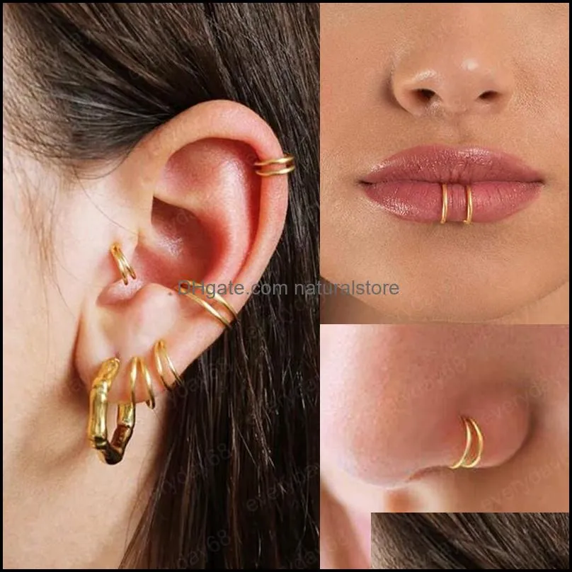 Stainless Steel Double Nose Ring Spiral Nose Septum Piercing Cartilage Hoop Earrings Tragus Helix for Women Nostril Jewelry