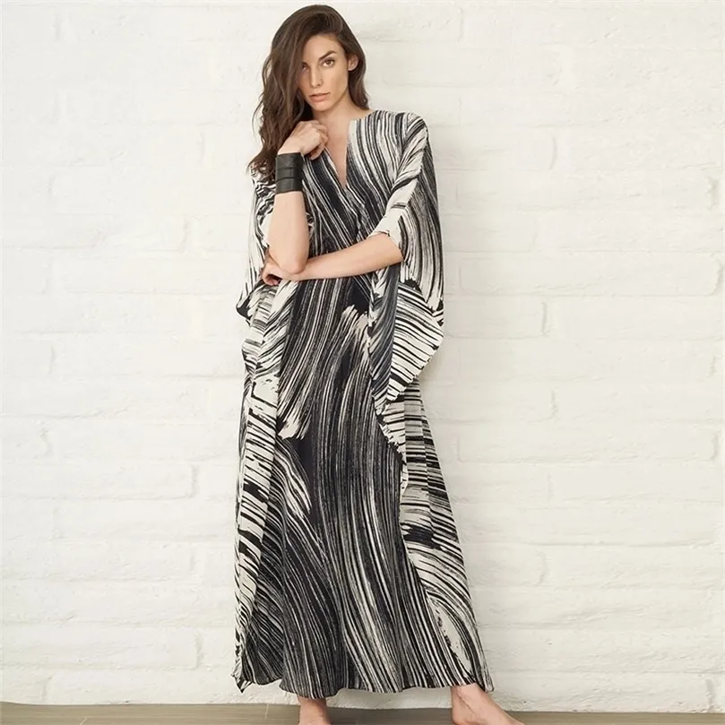 Phagun Azul Geométrico Tribal Señoras Plus Tamaño Kaftan Verano Ropa Playa Coverup Kimono Kaftan, Azul Mezclilla