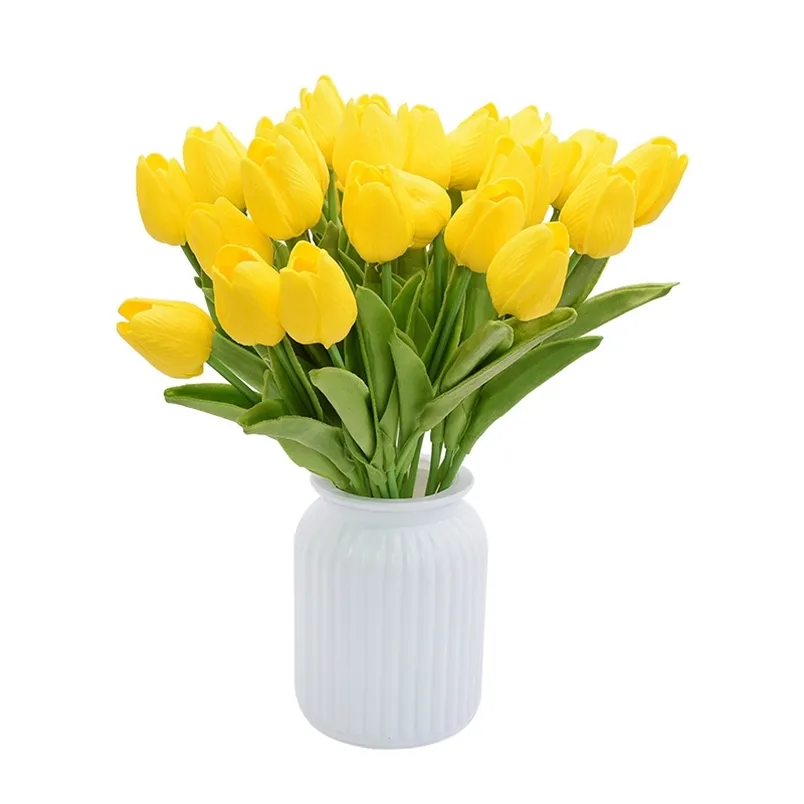 20pcs PU foam Tulip Fake Flower Bouquet for Wedding Decoration DIY Home Artificial Flower Decor simulation Tulip 220527