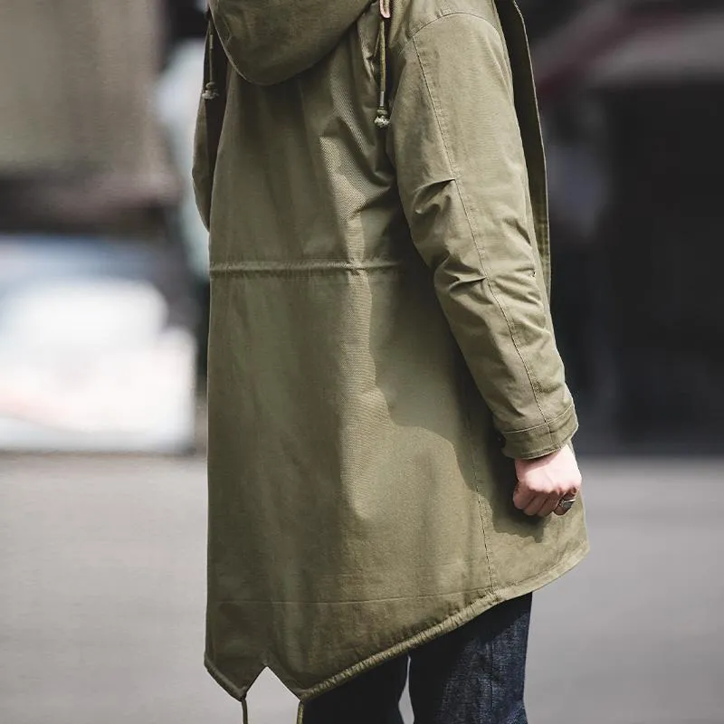 Parkas de plumón para hombre, abrigo de algodón de cola de pez M-51 con capucha gruesa para hombre, chaqueta Parka de terciopelo, cortavientos verde militar para invierno y otoño para hombre